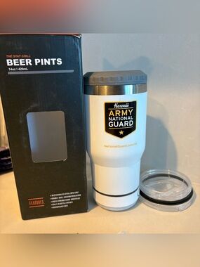 White Insulated Travel Tumbler with built in Bluetooth speaker